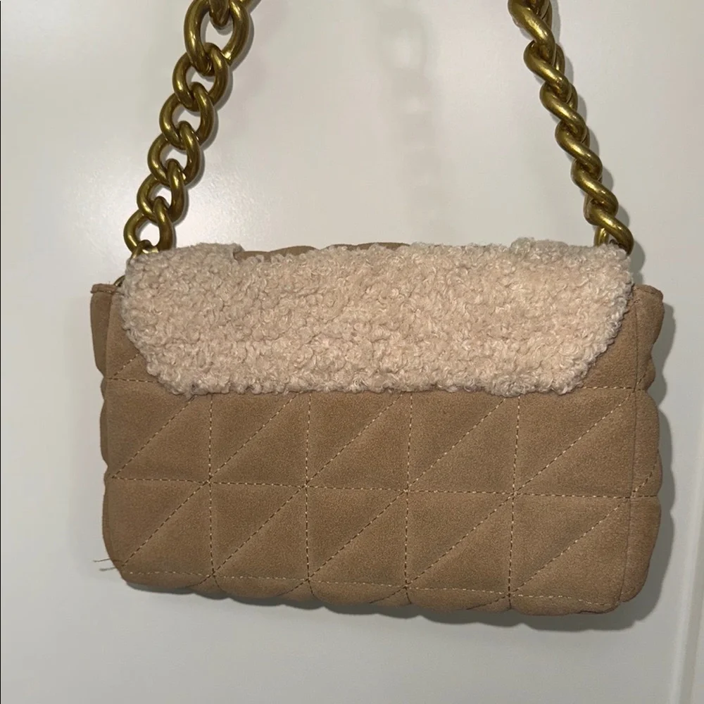 Zara Beige Quilted Leather Fleece Handbag - Picture 6 of 13